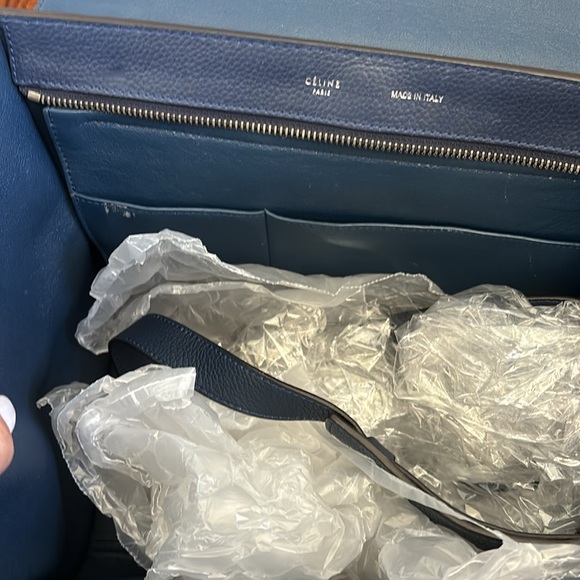 CELINE navy blue leather & suede TRAPEZE MEDIUM Bag - Picture 10 of 13